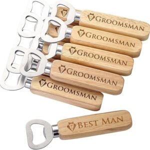 10 Wooden Bottle Opener Cap Set