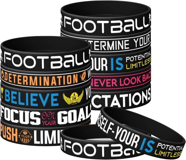 12-Pack Football Silicone Inspirational Bracelets