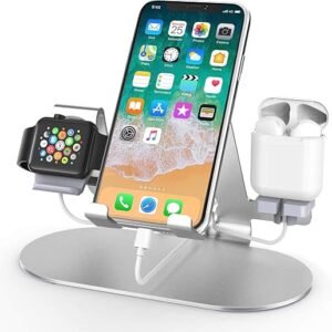 3-in-1 Aluminum Phone Stand with Apple Watch Charger