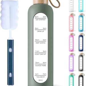 32 Oz Glass Water Bottle with Time Marker