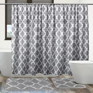 3Pcs Shower Curtain Set with Non-Slip Rugs