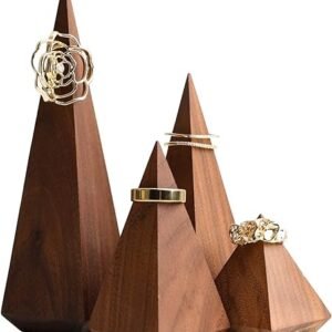 4pc Walnut Jewelry Ring Display Holder