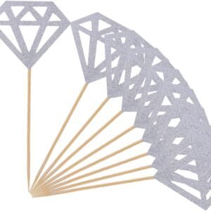 50 Pack Silver Glitter Diamond Cupcake Toppers