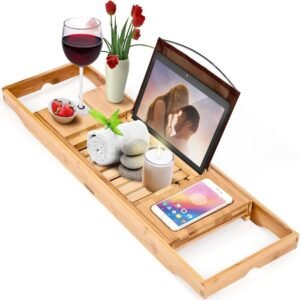 Bamboo Bathtub Tray – Expandable Bathroom Caddy