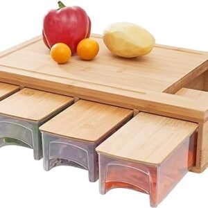 Bamboo Cutting Board with Trays and Lids