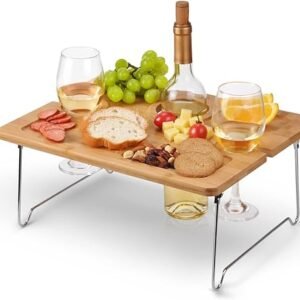 Bamboo Wine Picnic Table – Portable Wine Lover Gift