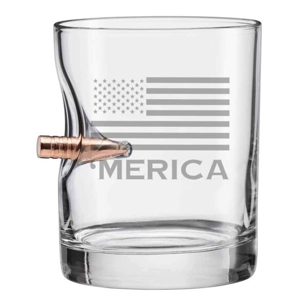 BenShot 11oz 'Merica Rocks Glass with Real .308 Bullet