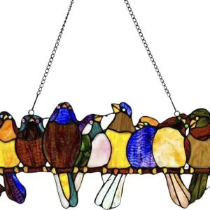 Birds on a Wire Stained Glass Window Hanging