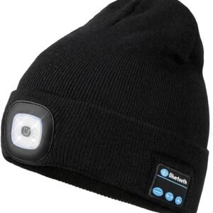 Bluetooth Beanie with Headlamp and Wireless Headphones