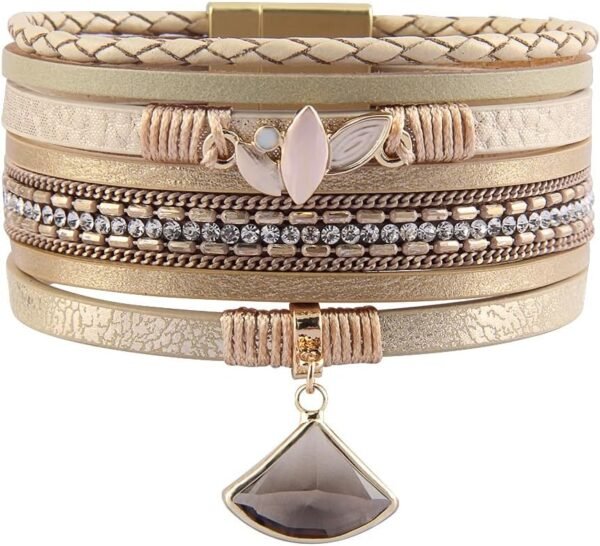 Boho Cuff Bracelet with Crystal Leather