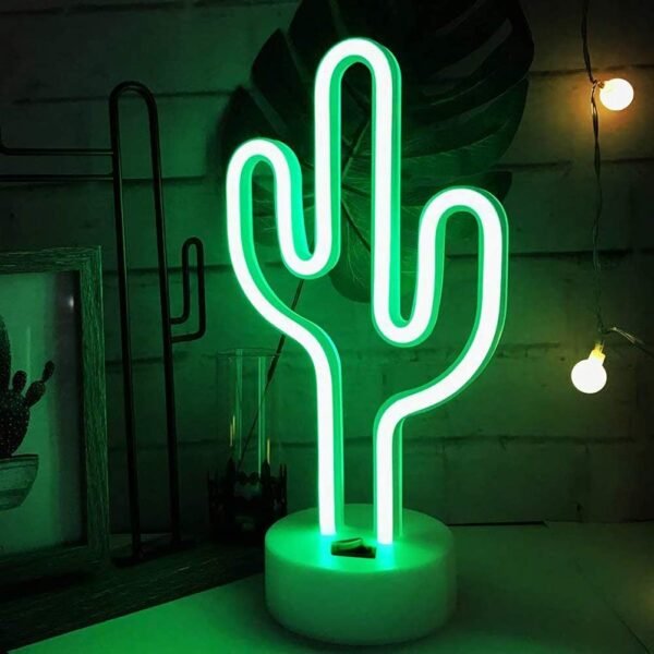 Cactus Neon Light with Pedestal Room Décor