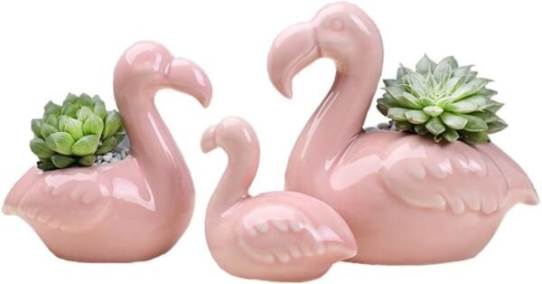 Ceramic Animal Flowerpot with Flamingos