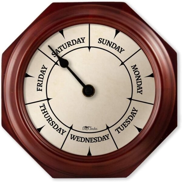 Classic DayOfWeek Wall Clock - Mahogany