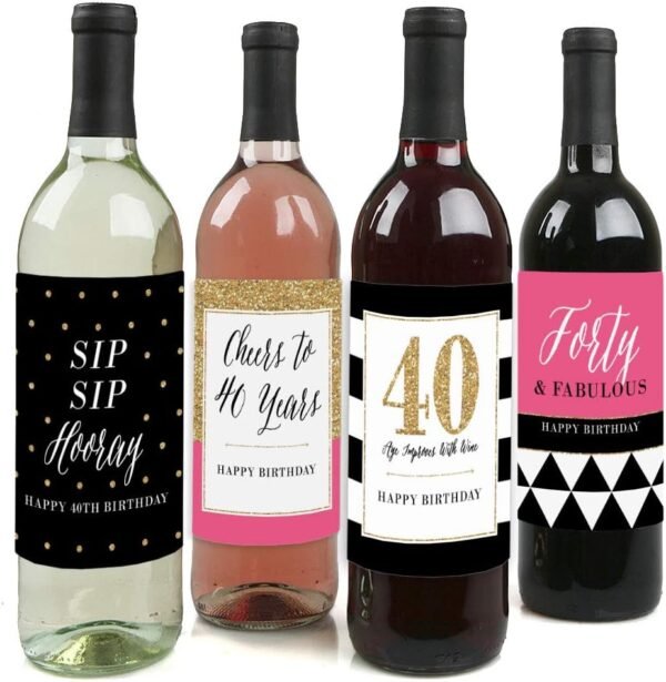 Colorful 40th Birthday Wine Stickers - Set of 4