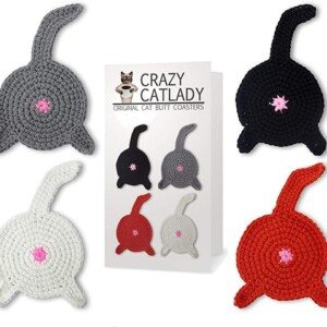 Crazy Cat Lady Crochet Drink Coaster Set