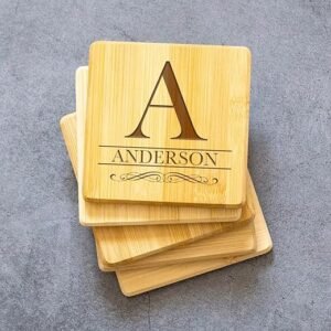 Custom Bamboo Coasters Set – Wedding and Bridal Gifts