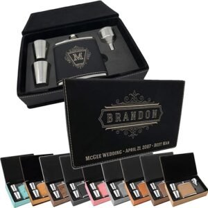 Custom Engraved Leather Flask Gift Set