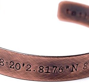 Custom GPS Coordinates Copper Cuff Bracelet