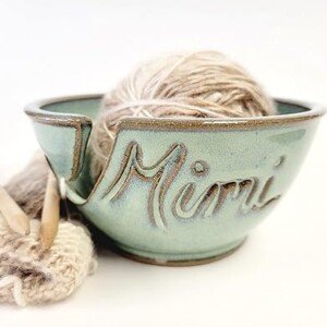 Custom Name Yarn Bowl – Soft Green