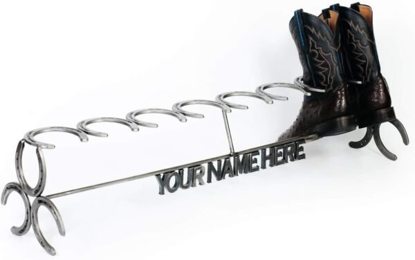 Customizable Horseshoe Boot Rack - Rustic Design