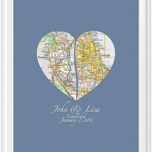 Customized Wedding Couple Heart Maps Print