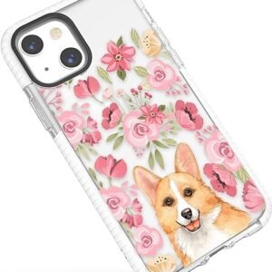 Cute Corgi Pink Flowers iPhone 13 Case