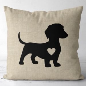 Dachshund Heart Flax Throw Pillow Cover