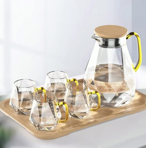 Diamond Glass Pitcher Set with Cups