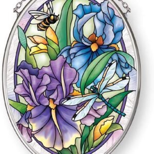 Dragonfly Floral Oval Suncatcher, Multicolored