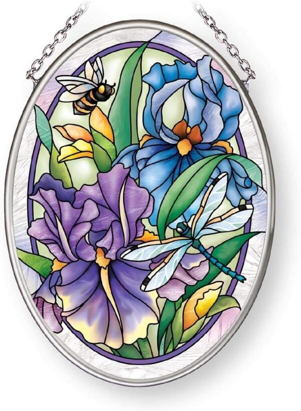 Dragonfly Floral Oval Suncatcher, Multicolored