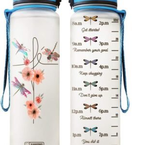 Dragonfly Flower Motivational Water Bottle