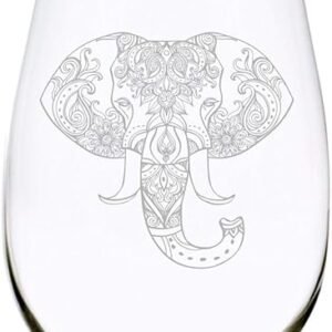 Elephant Stemless Wine Glass, Laser Engraved