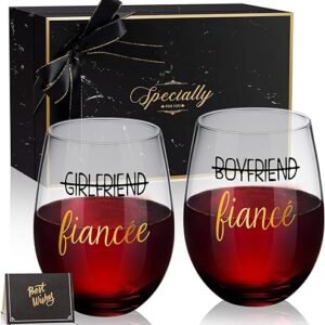 Engagement Stemless Wine Glass Set for Couples