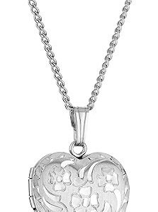 Engraved Flowers Heart Locket Necklace