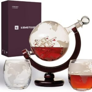 Etched Globe Whiskey Decanter Set