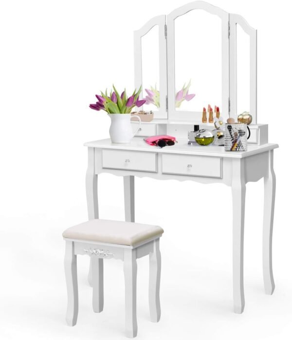 Giantex White Vanity Set with Mirror and Drawers