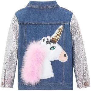 Girls’ Unicorn Sparkly Denim Jacket