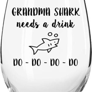 Grandma Shark Funny Stemless Wine Glass