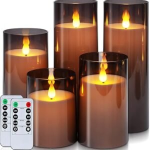 Gray Flameless LED Pillar Candles with Remote