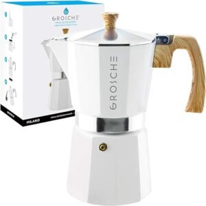 GROSCHE Milano Stovetop Espresso Maker – 9 Cup, White