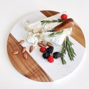 Handcrafted Marble Cheese Board with Acacia Accent