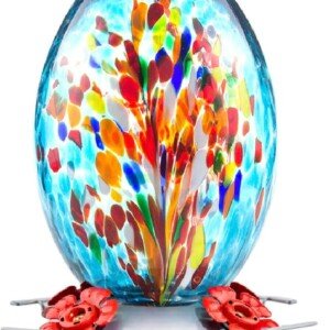 Hanging Glass Hummingbird Feeder, Blue Fireworks