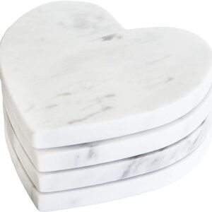 Heart Shaped Marble Coasters – White – Set of 4