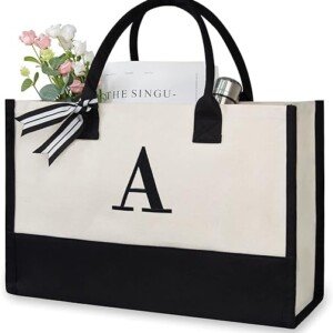 Initial Canvas Beach Bag for Women