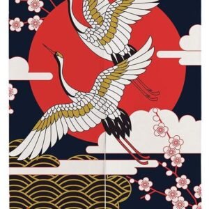 Japanese Noren Doorway Curtain: Crane & Sakura