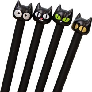 Kawaii Black Cat Gel Rollerball Pens (4-Pack)