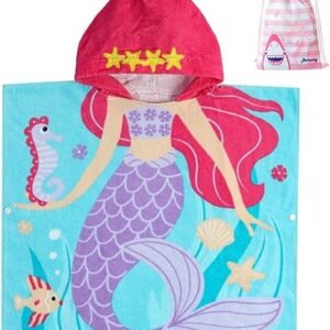 Kid's Hooded Towel with Mermaid Design