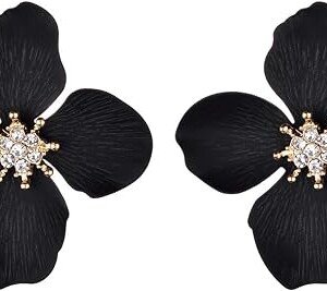 Leaf Flower Crystal Stud Earrings