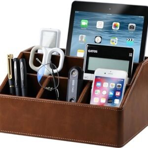 Leather Desk Organizer with Coaster