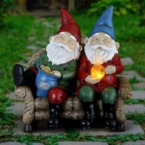 LED Light-Up Smoking Gnome Statue - Funny Outdoor Decor
